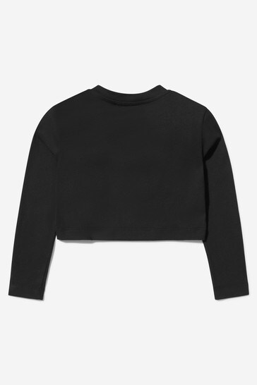 Girls Black Cotton Long Sleeve Logo T-Shirt