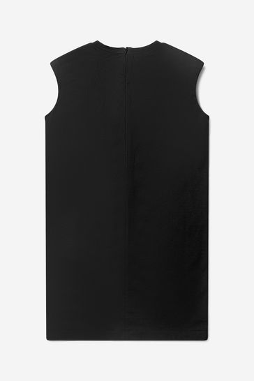 Girls Black Cotton Sleeveless Logo Dress