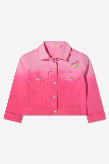 Girls Pink Cotton Dip Dye Heart Appliqué Jacket