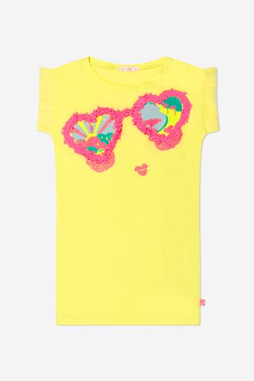 Girls Cotton Jersey Sunglasses Print Dress in Yellow