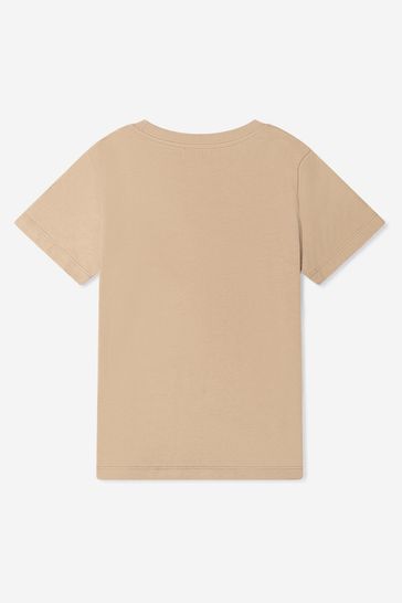 Boys Beige Cotton Logo Print T-Shirt