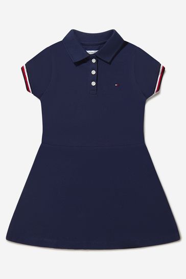 Girls Essential Polo Dress in Navy