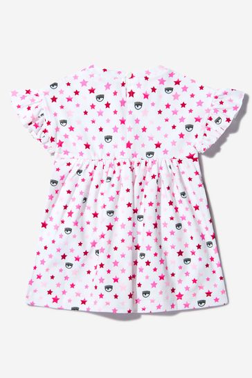 Baby Girls Cotton Multi Print Dress in White
