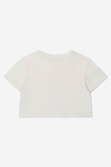 아이보리 소재의 걸스 오가닉 코튼 레인보우 티셔츠