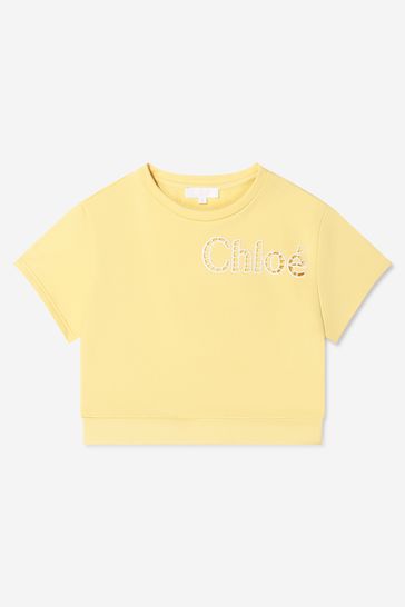 Girls Organic Cotton Short Sleeve Sweater in Yellow
