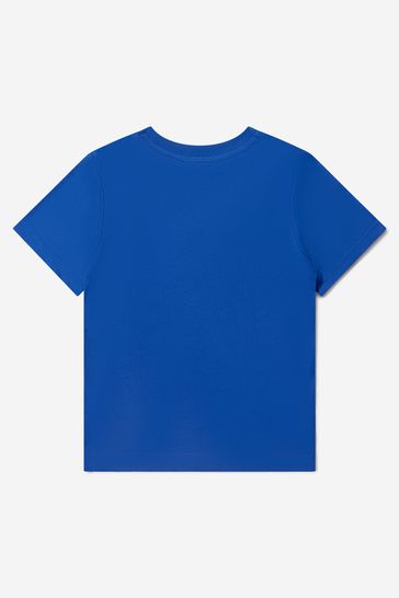 블루 소재의 보이스 오가닉 코튼 로고 티셔츠