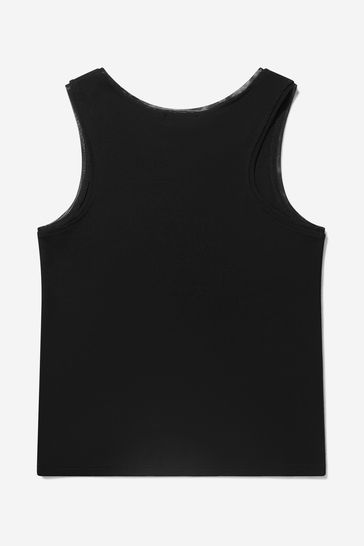 Girls Cotton Logo Vest Top in Black