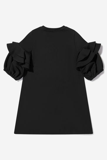 블랙 소재걸스 코튼 러플 슬리브 드레스