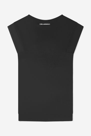 Girls Short Sleeve Choupette Print Dress in Black