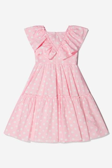 걸스 코튼 폴카 도트 러플 드레스 인 핑크