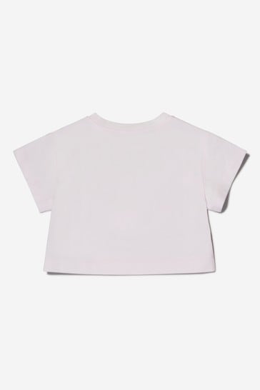 Girls Cotton Jersey Cropped Daisy T-Shirt in Pink