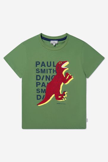 카키의 소년 면 공룡 프린트 티셔츠
