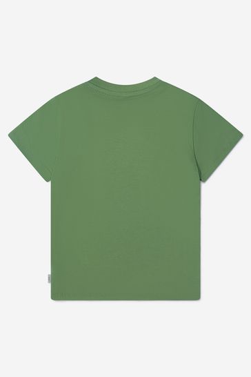 Boys Cotton Dinosaur Print T-Shirt in Khaki