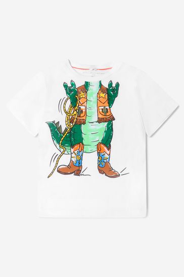 Boys Cotton Jersey Crocodile Print T-Shirt in White