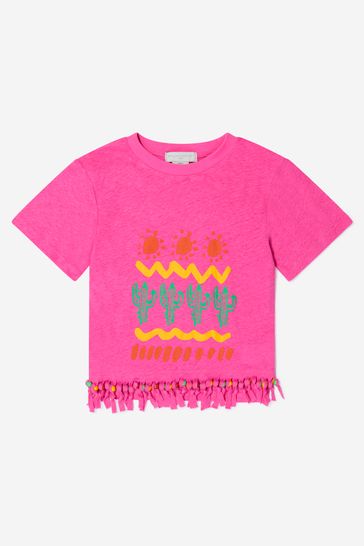 Girls Cotton Desert Print Tassel T-Shirt in Pink
