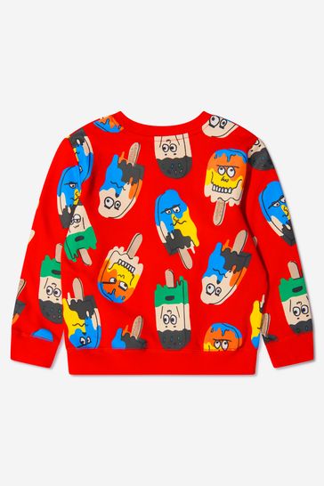Boys Cotton Fleece Lolly Print Sweatshirt in Red