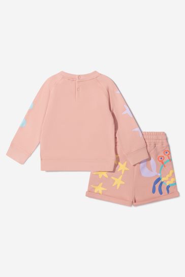 Baby Girls Cotton Fleece Shorts Set in Pink