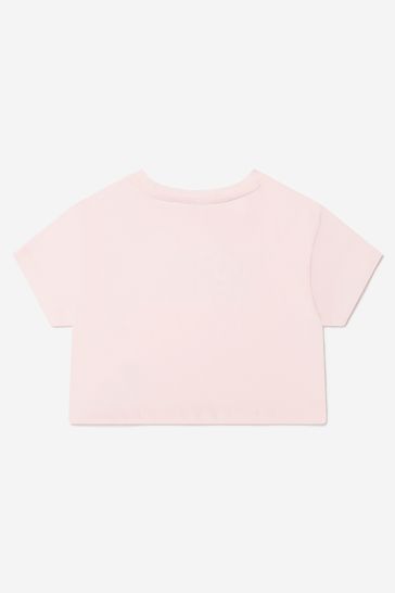 걸스 코튼 저지 스터드 로고 티셔츠 인 핑크
