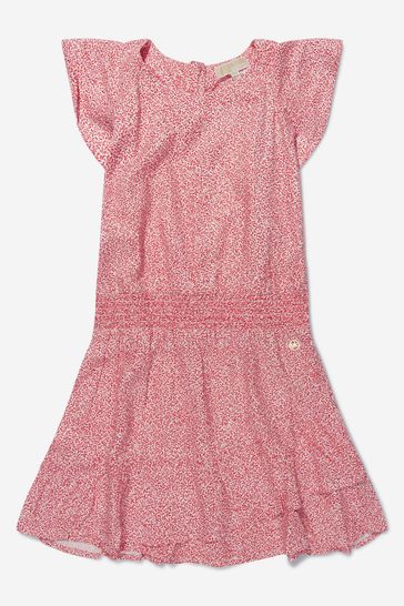 소녀 리버티 프린트 러플 드레스 에 빨강