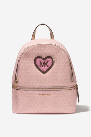 Girls Faux Leather All Over Logo Backpack in Pink