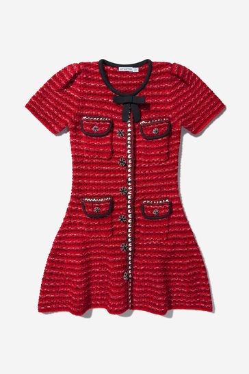 Girls Cotton And Wool Knit Dress in Red