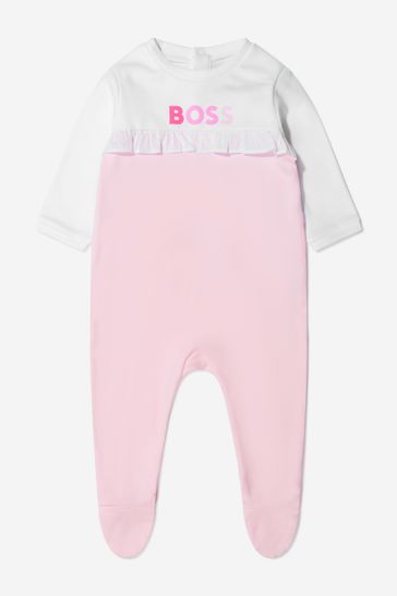Baby Girls Cotton Sleepsuit And Bib Gift Set in Pink