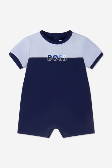 Baby Boys Organic Cotton Logo Print Shortie in Navy