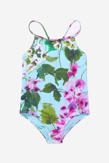 Girls Bellflower Print Swimsuit in Purple