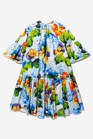 Girls Cotton 3/4 Sleeve Hydrangea Dress