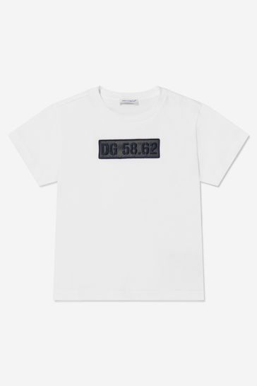 Boys Cotton 58 62 Logo Print T-Shirt in White