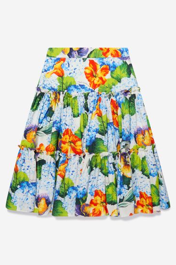 Girls Cotton Hydrangea Print Skirt