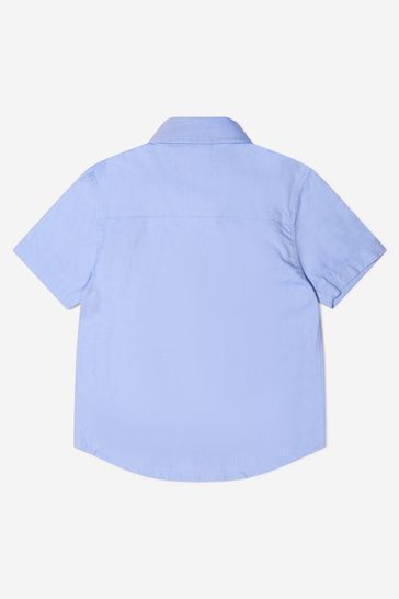 소년 면 반소매 옥스포드 셔츠 에 블루