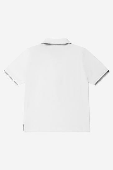 Boys Cotton Pique Branded Polo Shirt in White