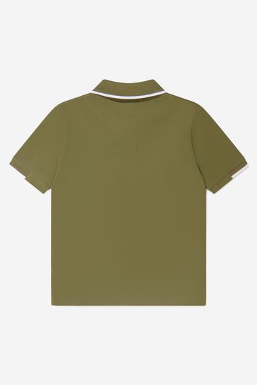 Boys Cotton Pique Embroidered Logo Polo Shirt in Green