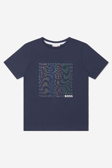 Boys Cotton Jersey Branded T-Shirt in Navy