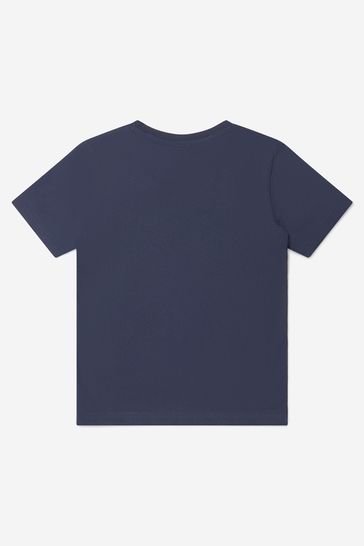 Boys Cotton Jersey Branded T-Shirt in Navy