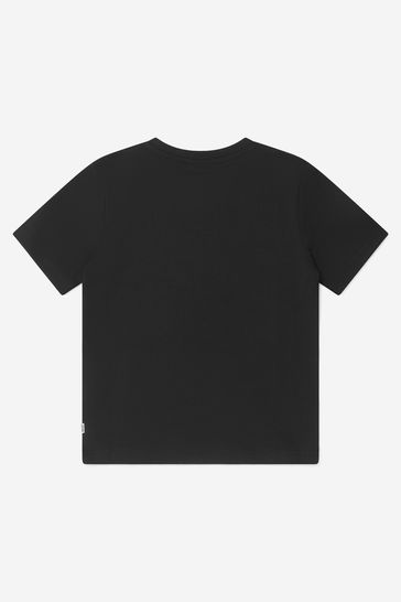 Boys Cotton Jersey Logo Print T-Shirt in Black