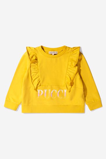 옐로우 소재의 걸스 코튼 프릴 트림 로고 스웨트셔츠