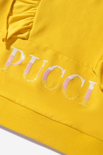 옐로우 소재의 걸스 코튼 프릴 트림 로고 스웨트셔츠