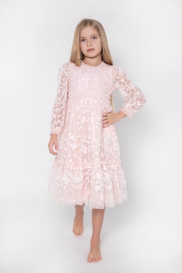 걸스 핑크 에밀라노 롱 슬리브 드레스