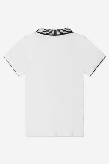 Baby Boys Cotton Pique Logo Print Polo Shirt in White