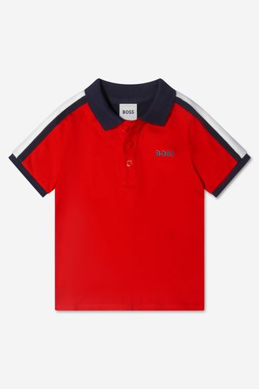 Baby Boys Cotton Pique Logo Polo Shirt in Red