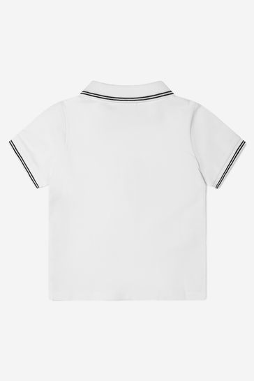 Baby Boys Cotton Pique Branded Polo Shirt in White