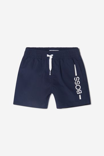 Baby Boys Logo Print Swim Shorts in Navy