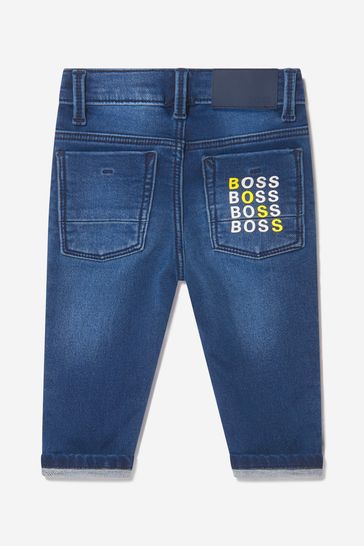 BOSS Baby Boys Blue Cotton Fleece Denim Trousers