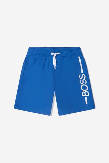 Boys Logo Print Surfer Shorts in Blue