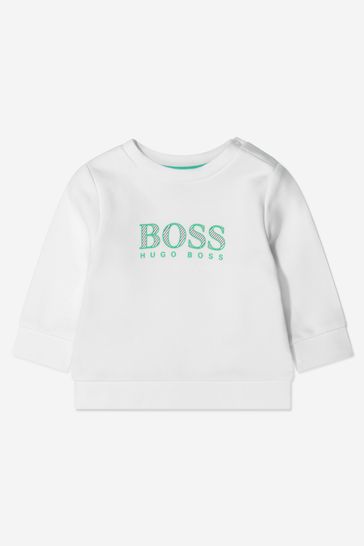 Baby Boys Cotton French Terry Logo Sweater in White