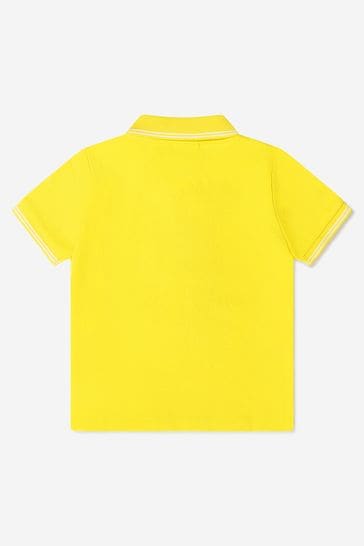 베이비 보이즈 코튼 피케 브랜드 폴로 셔츠 인 옐로우