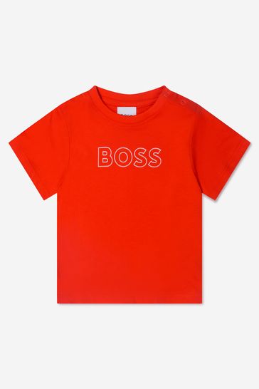 Baby Boys Cotton Jersey Logo T-Shirt in Red