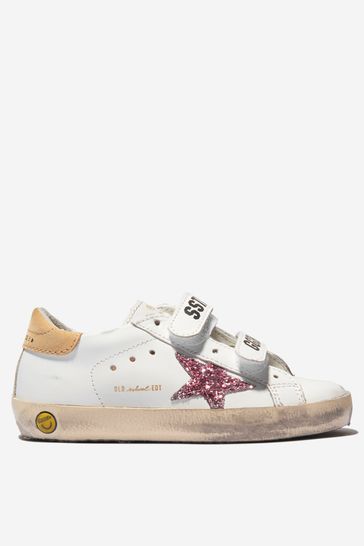 Girls Glitter Star Leather Super-Star Trainers in White